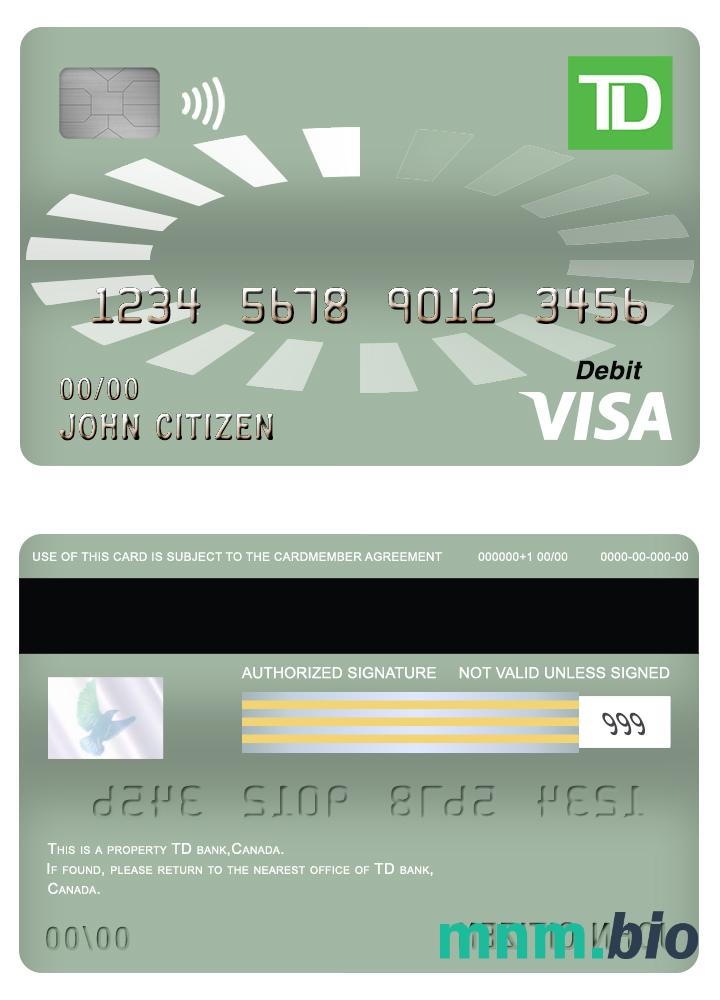 Canada TD bank visa debet karta przykład w formacie PSD
